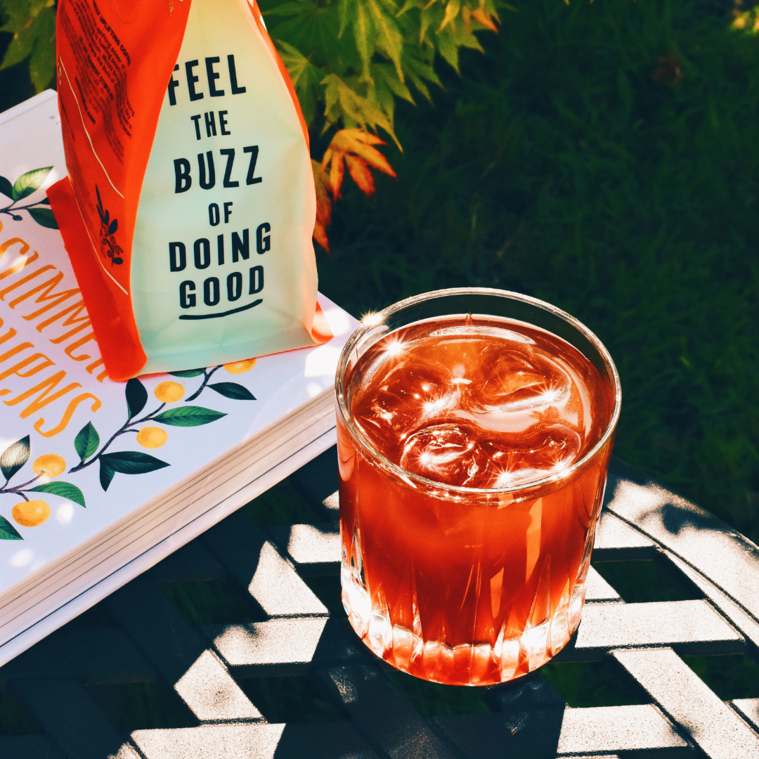 A glass of cold brew coffee and ice