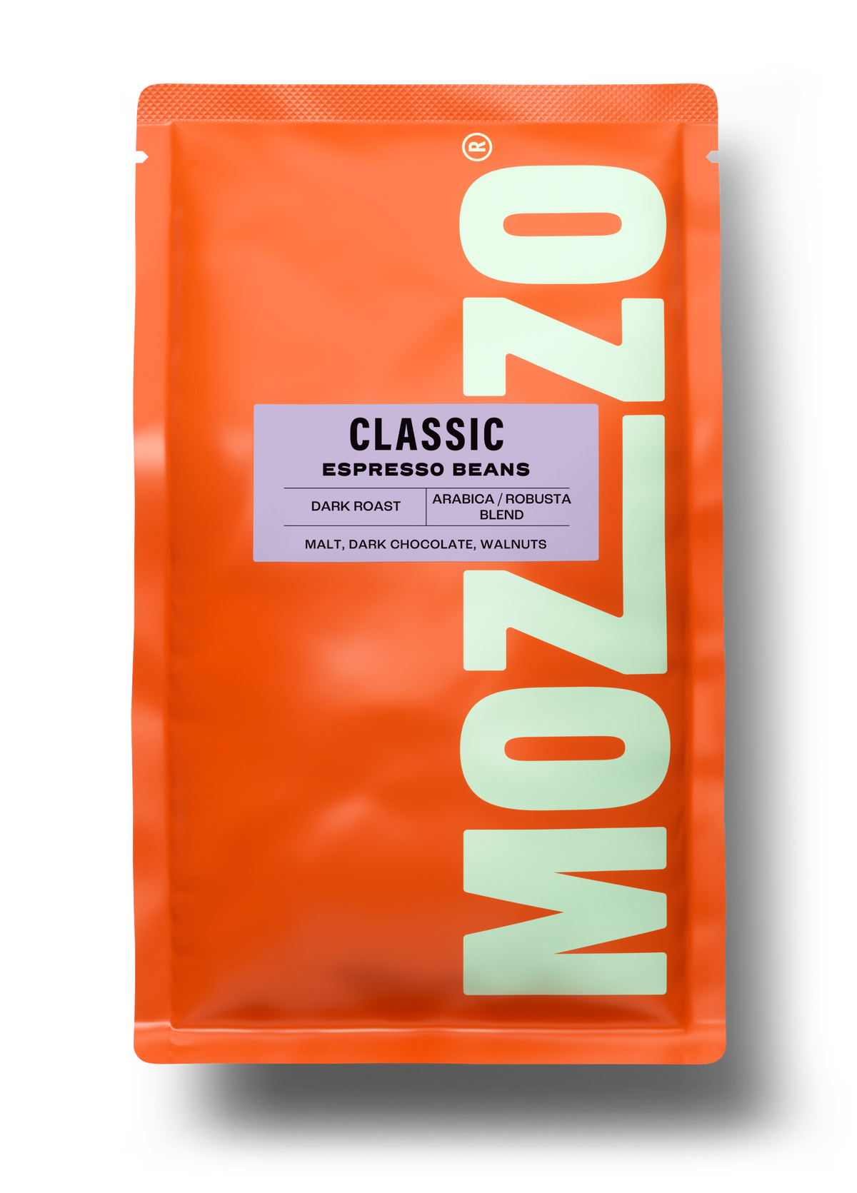 A bag of Mozzo CLASSIC espresso beans