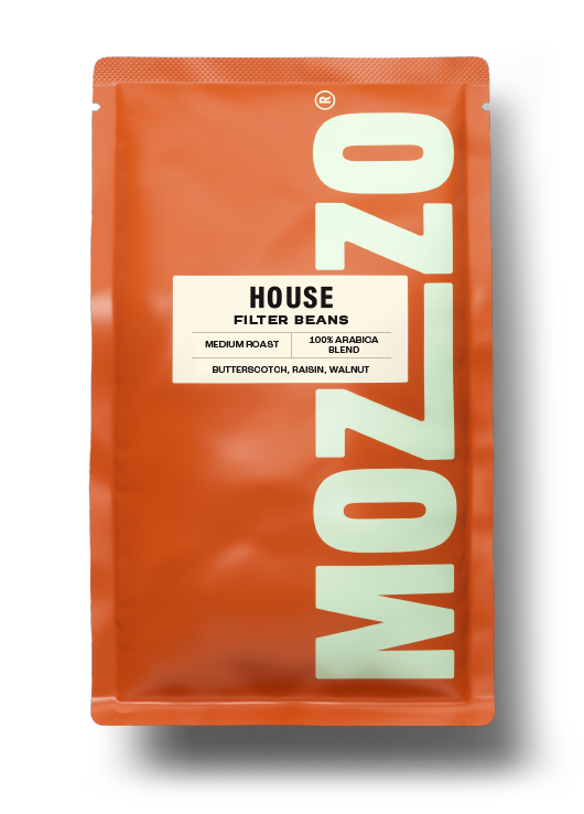 A bag of Mozzo HOUSE filter coffee beans