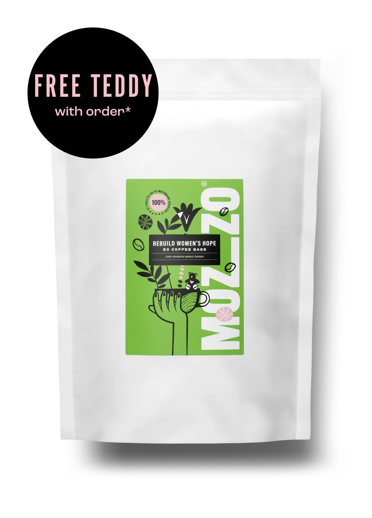 Rebuild Women's Hope bag of 50 coffee bags with black circle: FREE TEDDY with order