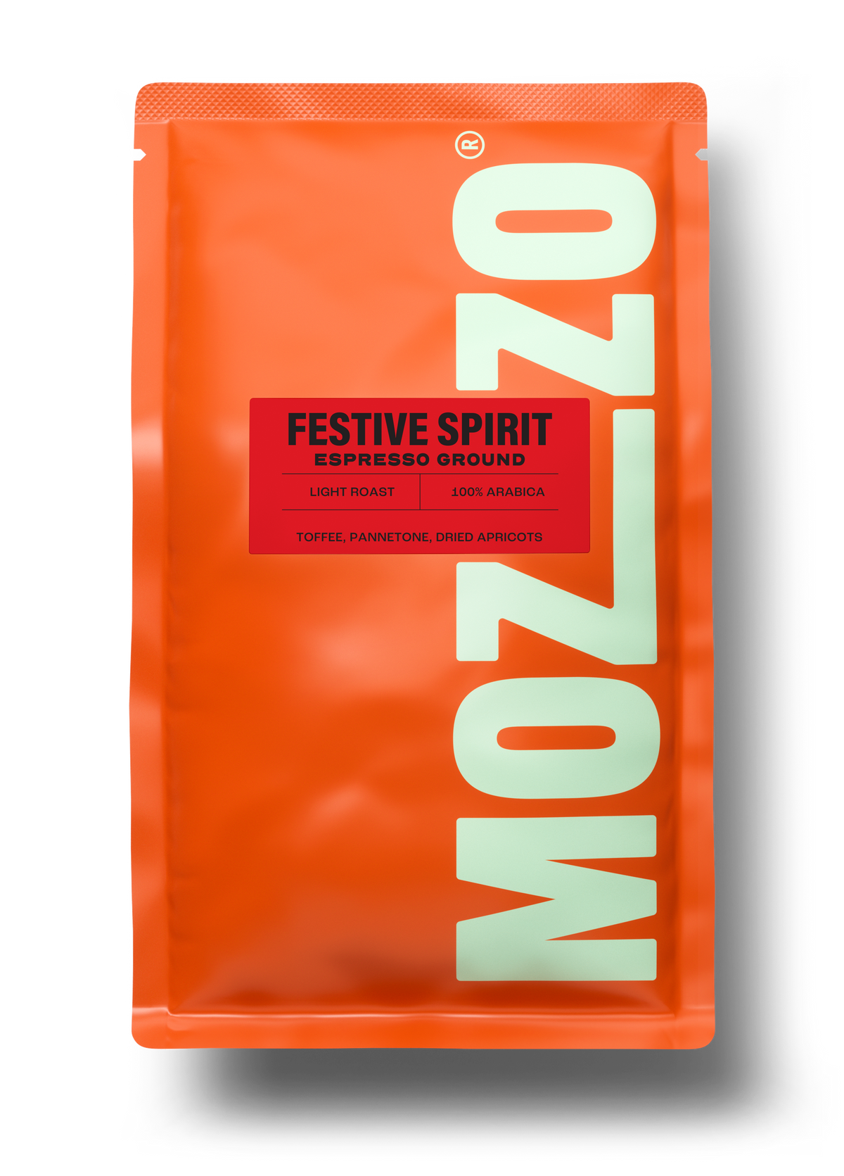 A bag of Mozzo FESTIVE SPIRIT espresso coffee